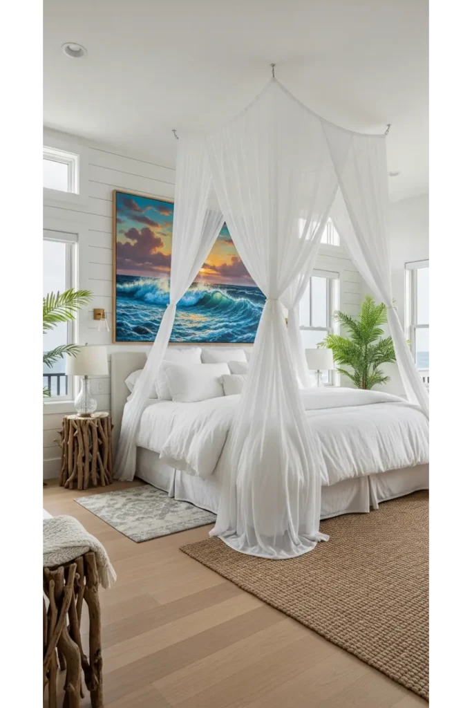 Coastal Bedroom With Ocean Artwork