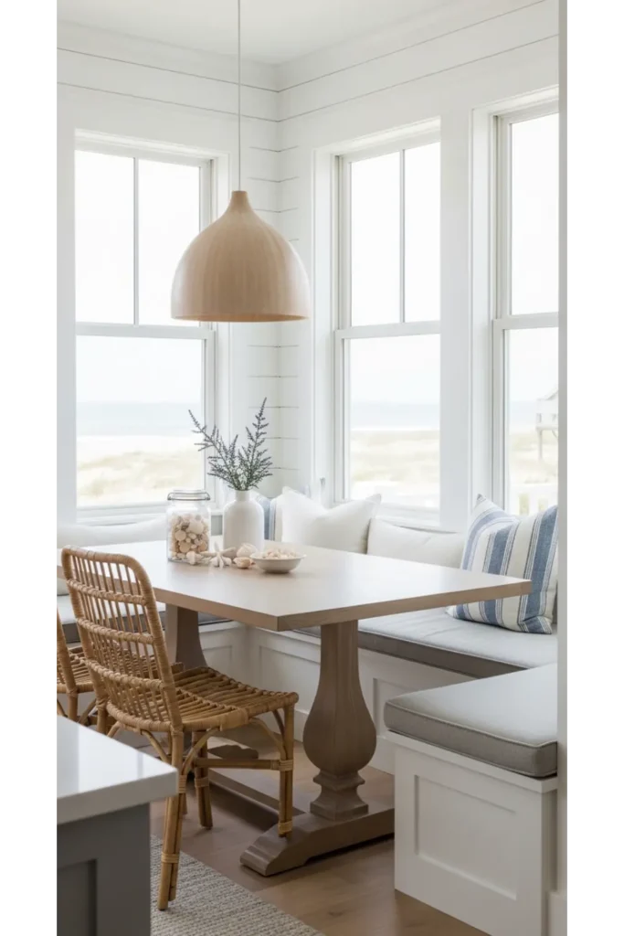 21 Coastal Kitchen Ideas to Make Your Home Feel Beachy 21 Coastal Kitchen With Built In Bench Seating