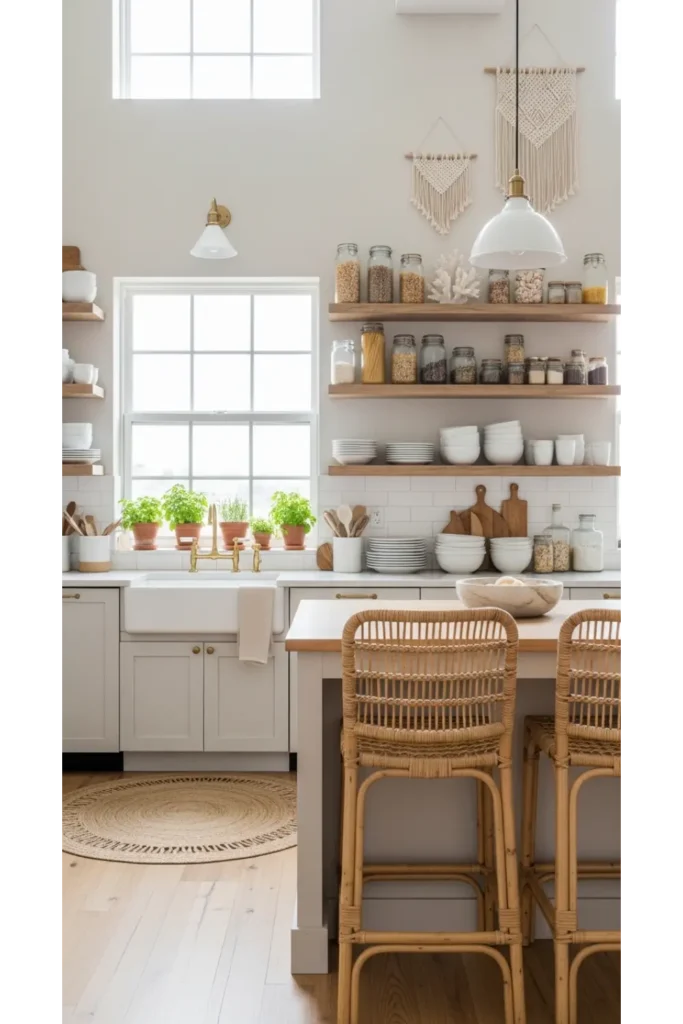 Coastal Open Shelf Kitchen Styling