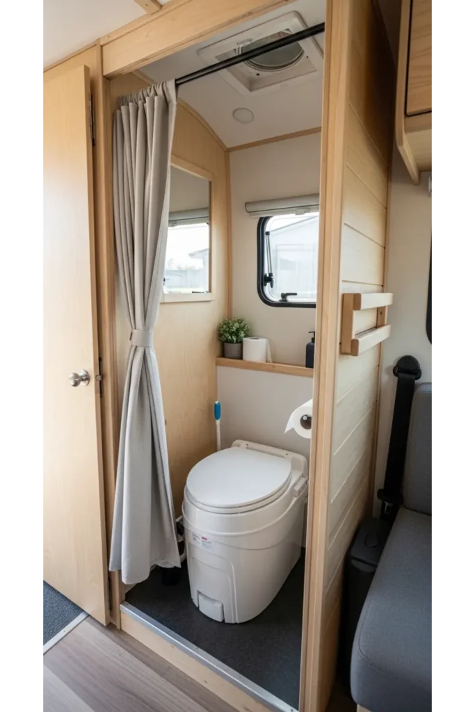 Campervan Interior 23: Max Space & Cozy Travel 13 Compact Bathroom Nook
