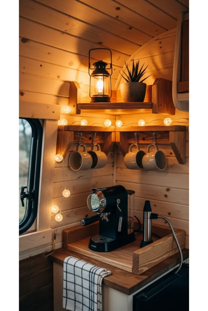 Campervan Interior 23: Max Space & Cozy Travel 21 Compact Coffee Station