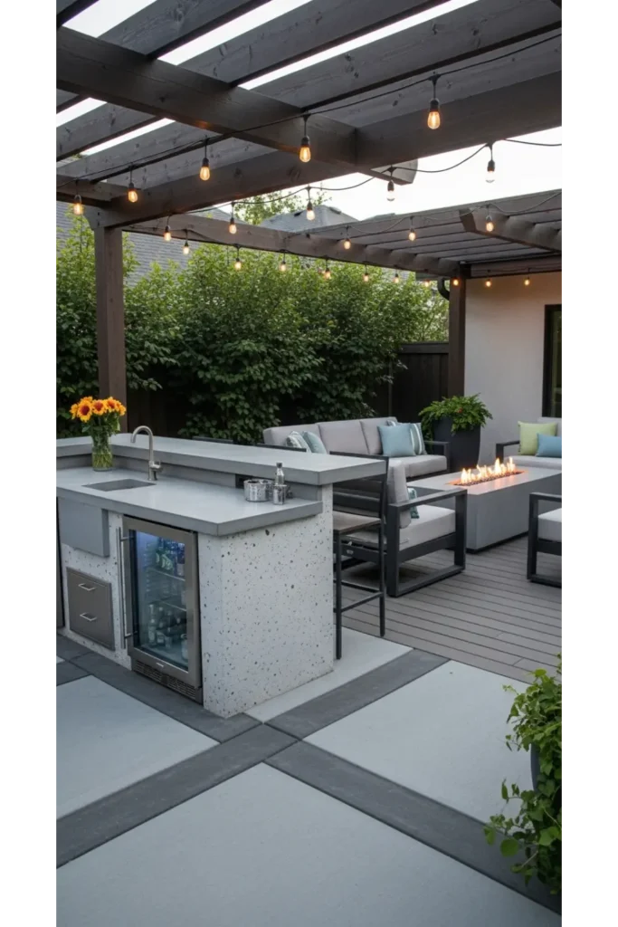 Concrete Outdoor Kitchen With Beverage Station