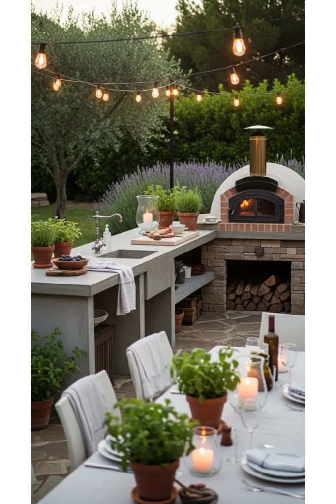 Concrete Outdoor Kitchen With Built In Pizza Oven