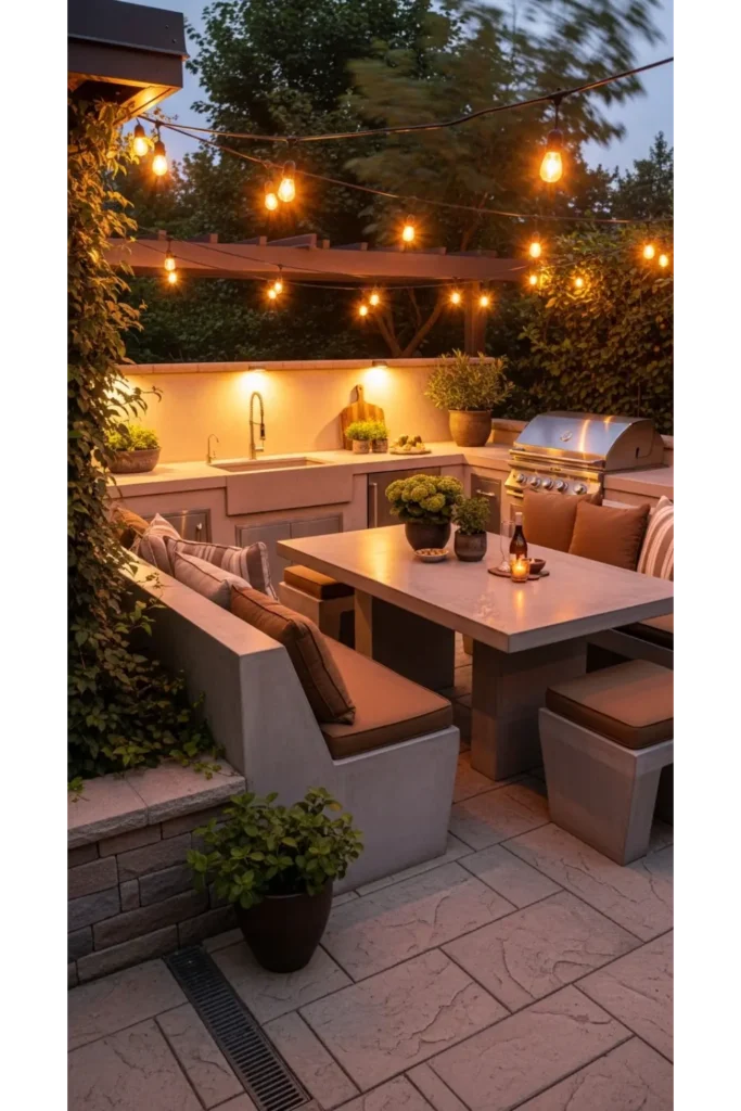  Concrete Outdoor Kitchen With Built In Seating