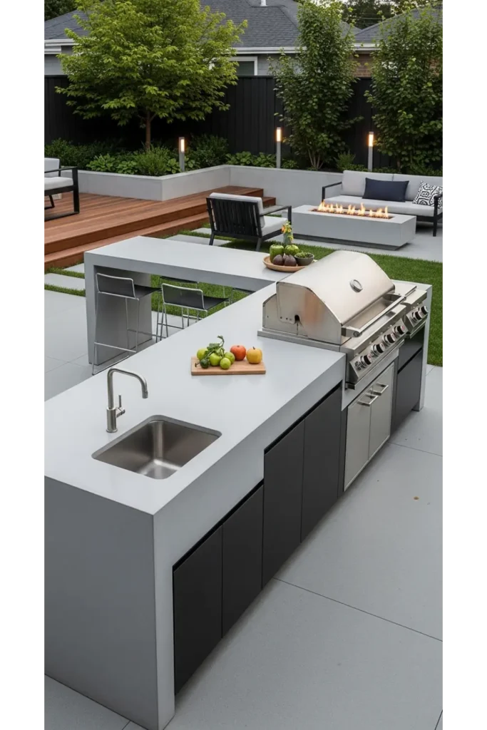 Concrete Outdoor Kitchen With Integrated Sink