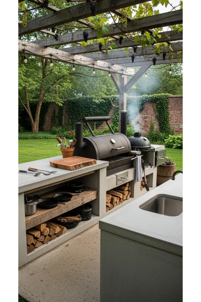 Concrete Outdoor Kitchen With Smoker Station