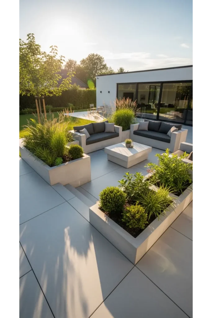 23 Concrete Backyard Patio Designs To Copy 8 Concrete Patio With Built In Planters