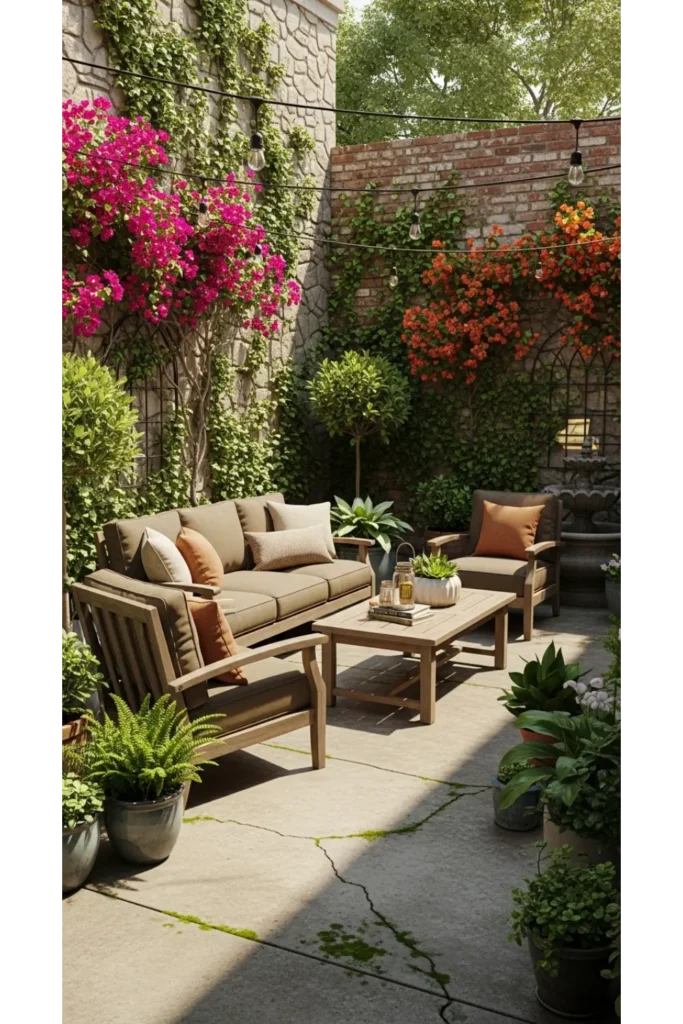 23 Concrete Backyard Patio Designs To Copy 21 Concrete Patio With Small Garden Courtyard