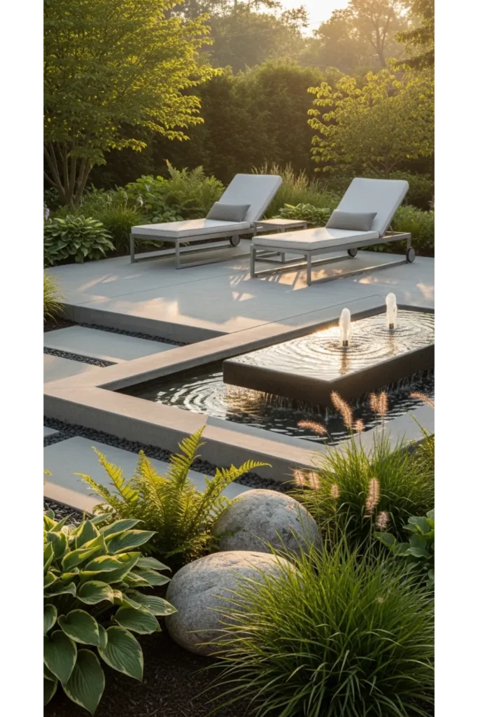 23 Concrete Backyard Patio Designs To Copy 12 Concrete Patio With Water Feature