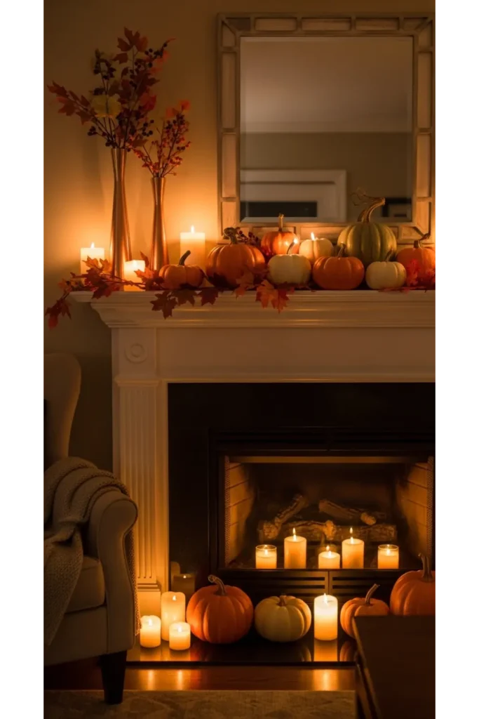 Copper Accent Autumn Mantel