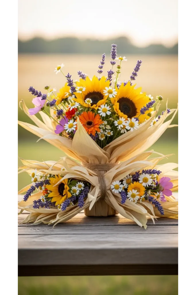 Corn Husk Floral Display