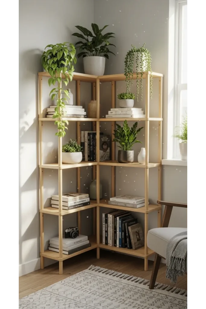 24 Small Room Design Hacks For More Storage Space 5 Corner Shelving Units