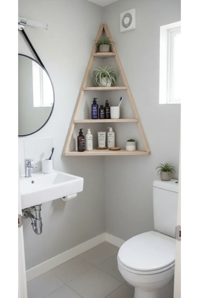 23 Tiny Bathroom Storage Ideas to Maximize Space 4 Corner Wall Shelves