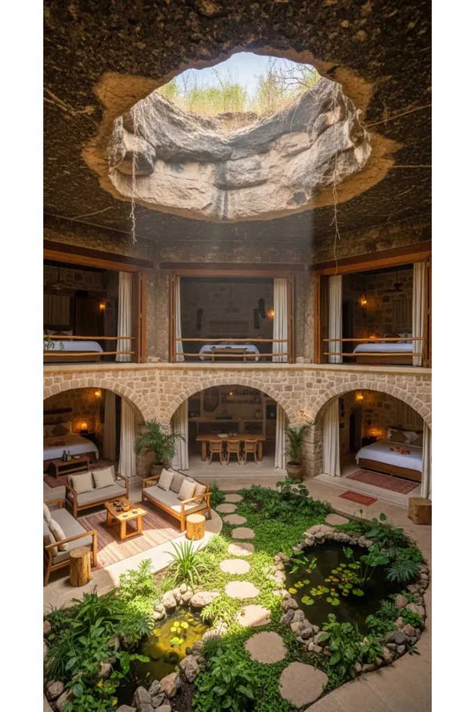 Cave Homes Ideas 23: Stunning & Cozy Living 13 Courtyard Centered Cave Residence