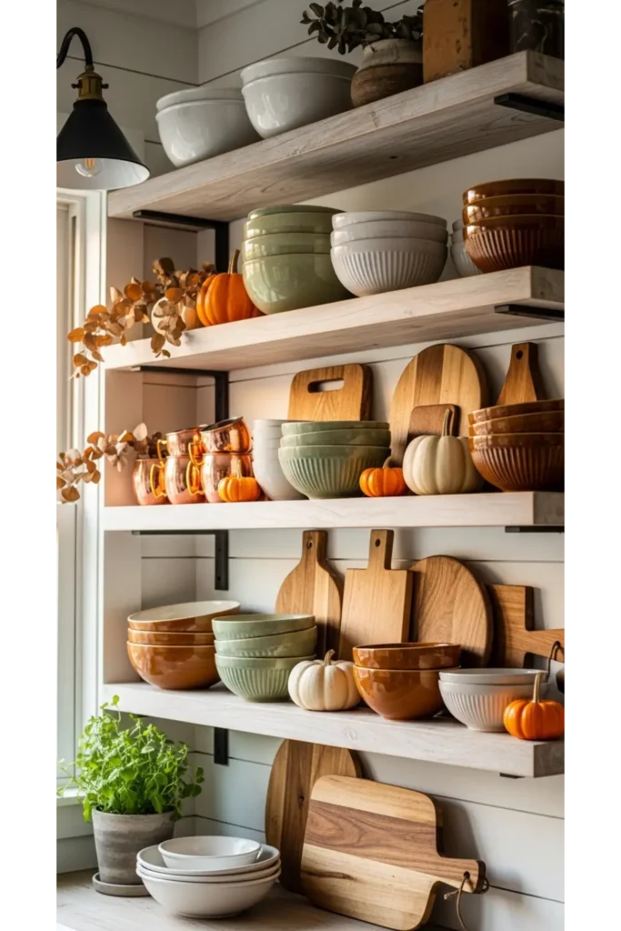 23 farmhouse fall decor ideas for cozy homes 5 Cozy Farmhouse Kitchen Shelves