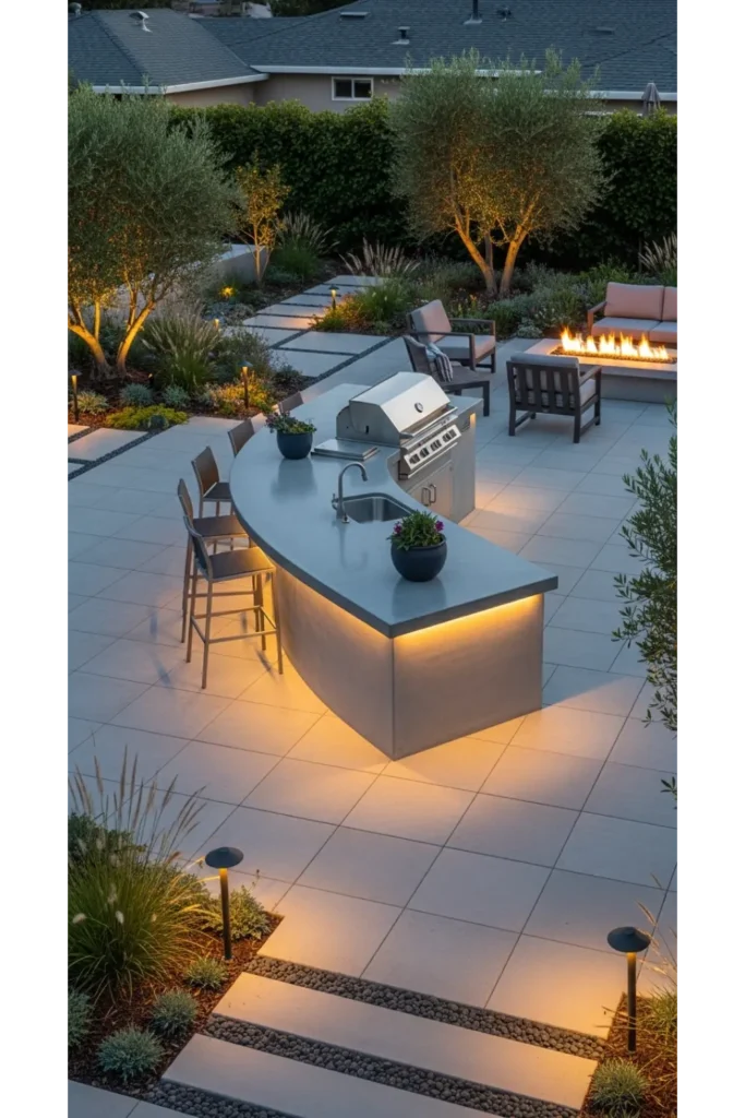  Curved Concrete Outdoor Kitchen Island