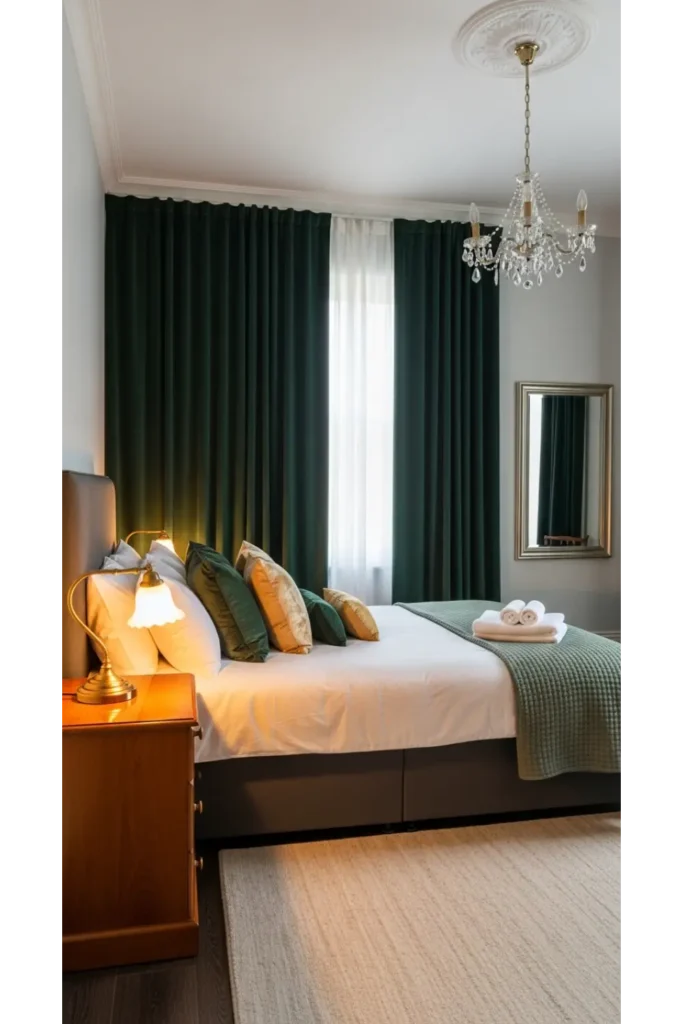 Dark Green Moody Bedroom: 23 Cozy Luxe Ideas 8 Dark Green Curtains