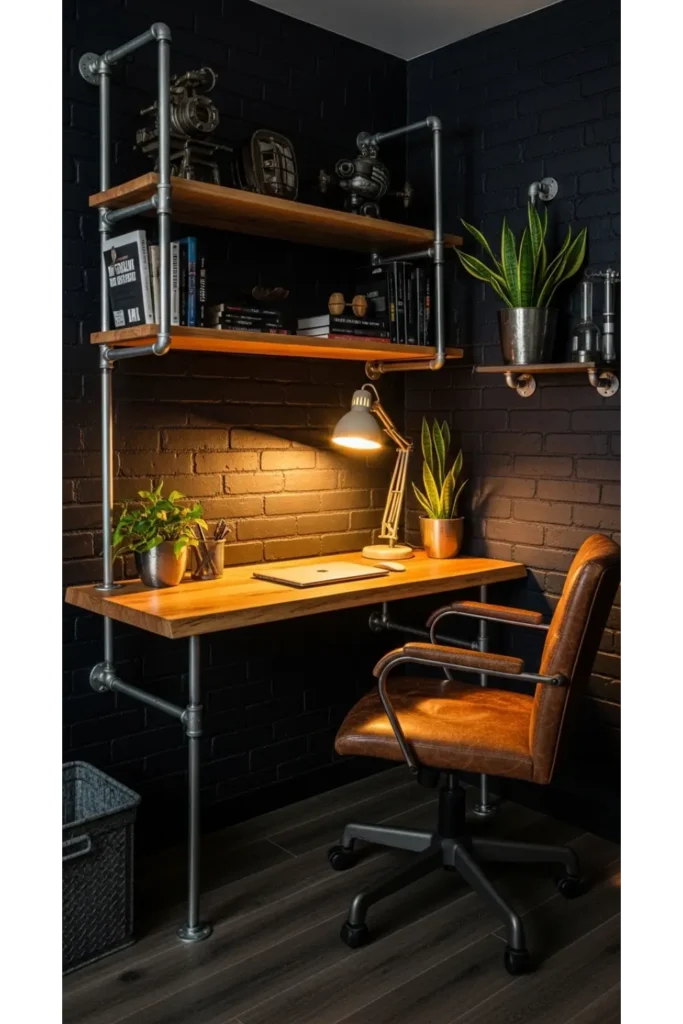  Dark Industrial Home Office Nook