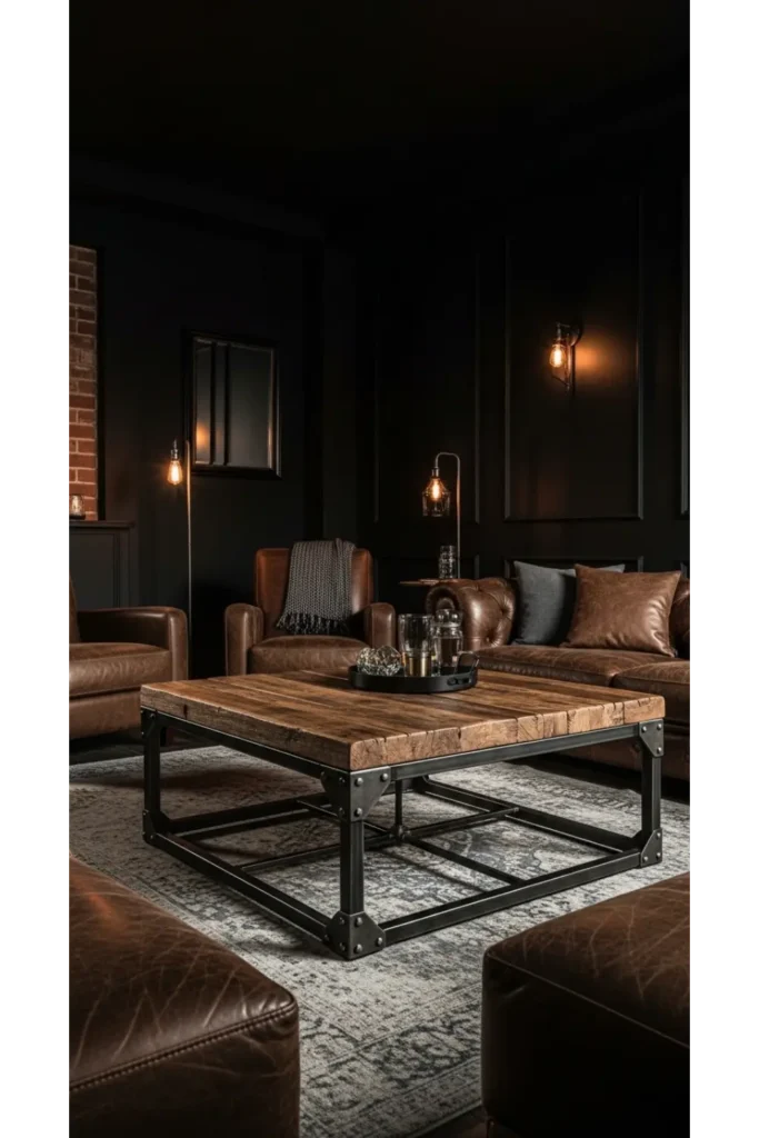 Dark Wood and Steel Coffee Table