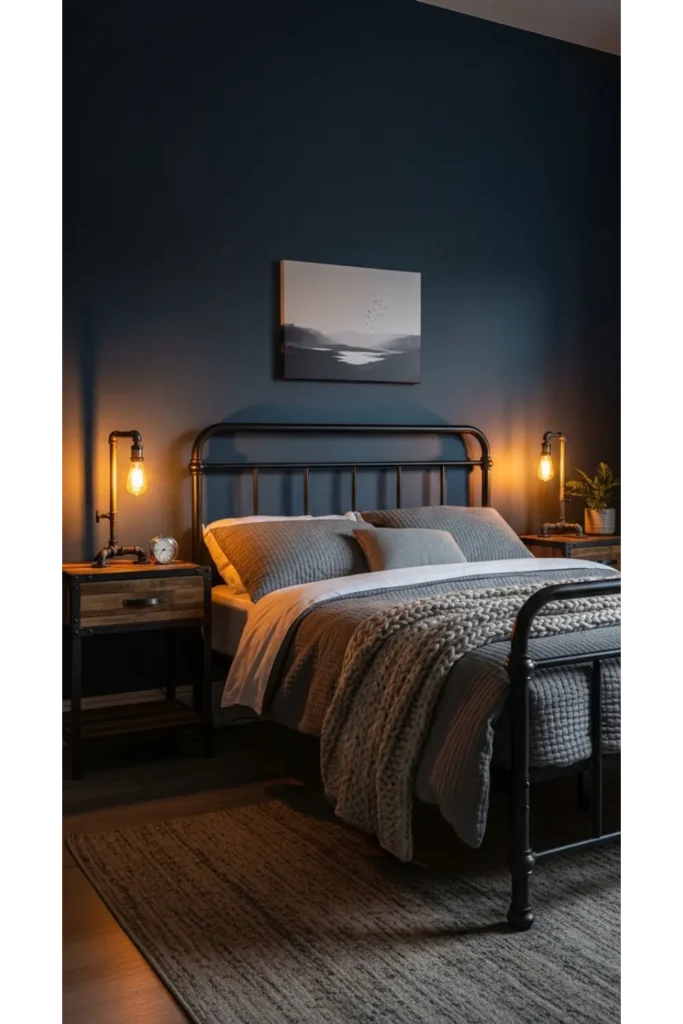 Deep Navy Industrial Bedroom Walls