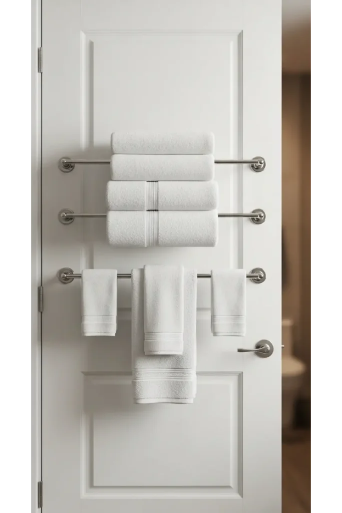 24 Tiny Bathroom Organization Tips For Clutter Free 7 Door Mounted Towel Bars