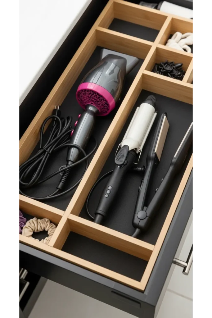 24 Tiny Bathroom Organization Tips For Clutter Free 16 Drawer Mounted Hair Tool Holder