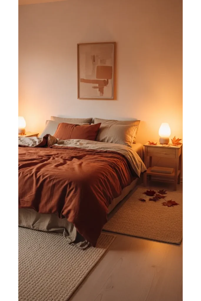 21+ Fall Bedroom Decor Ideas for Instant Warmth 3 Earth-Toned Bedding Swap