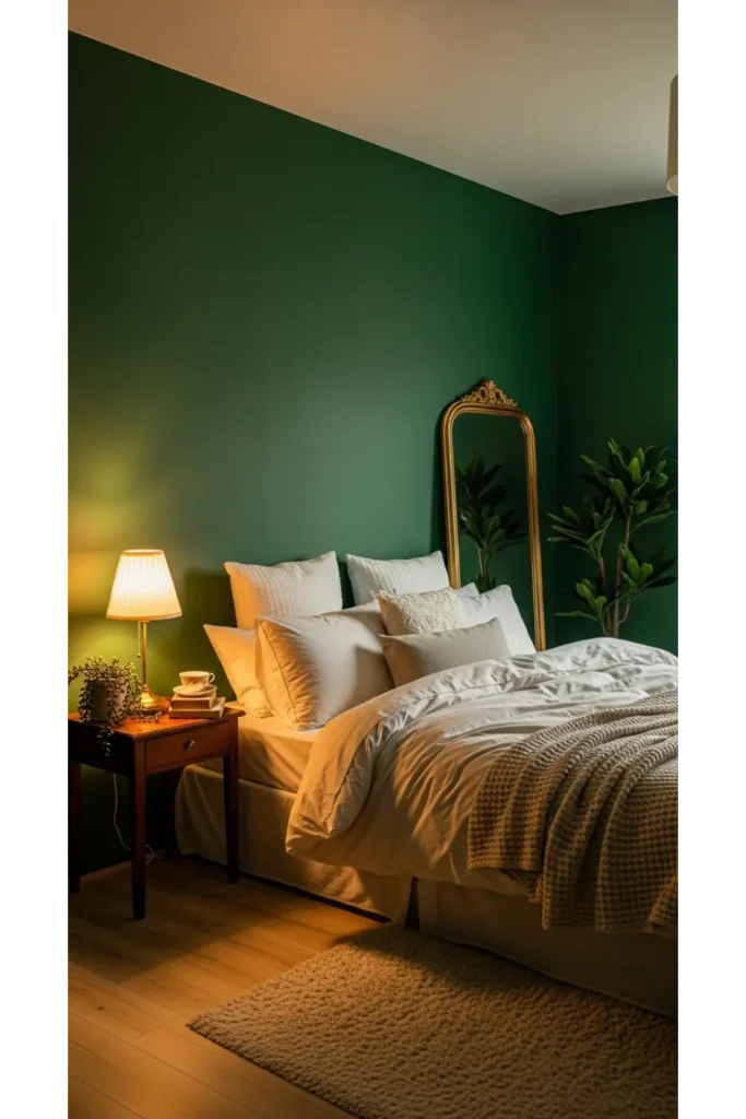 Dark Green Moody Bedroom: 23 Cozy Luxe Ideas 10 Emerald and Cream Contrast