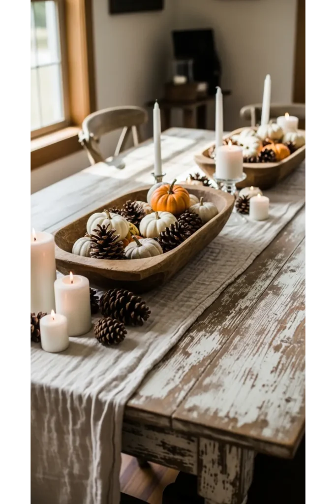 23 farmhouse fall decor ideas for cozy homes 6 Farm Table Centerpiece With Natural Elements