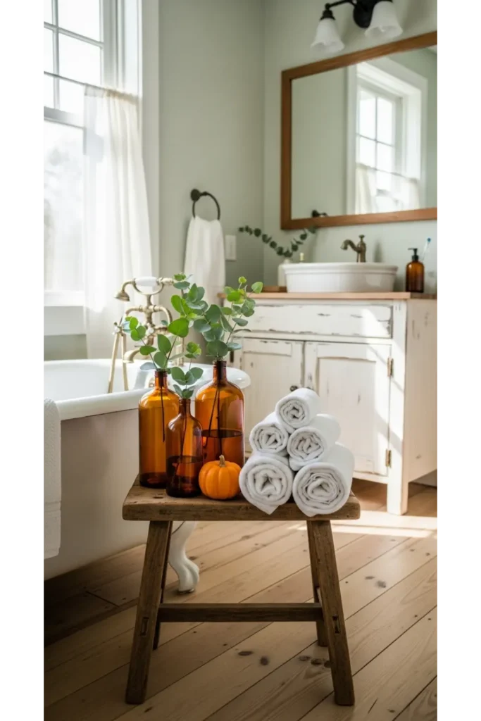 23 farmhouse fall decor ideas for cozy homes 10 Farmhouse Bathroom With Subtle Fall Accents
