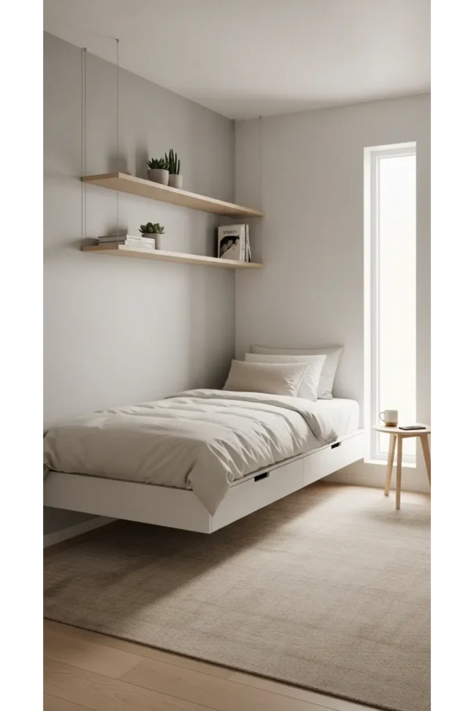 24 Small Room Design Hacks For More Storage Space 2 Floating Shelves Above Eye Level