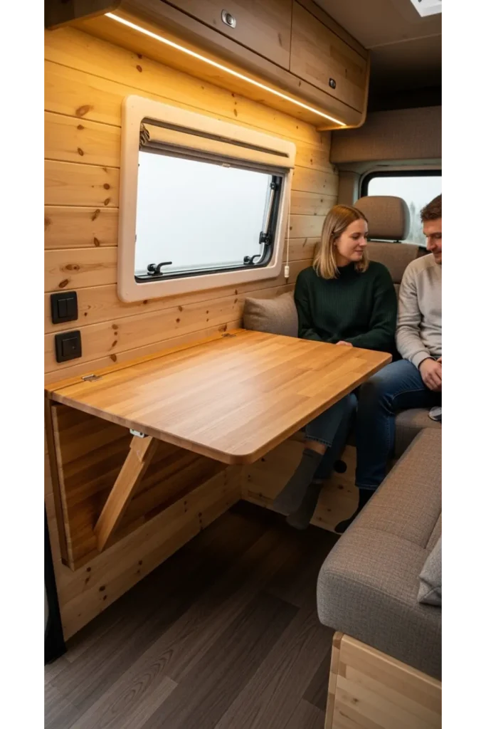 Campervan Interior 23: Max Space & Cozy Travel 8 Fold Down Dining Table