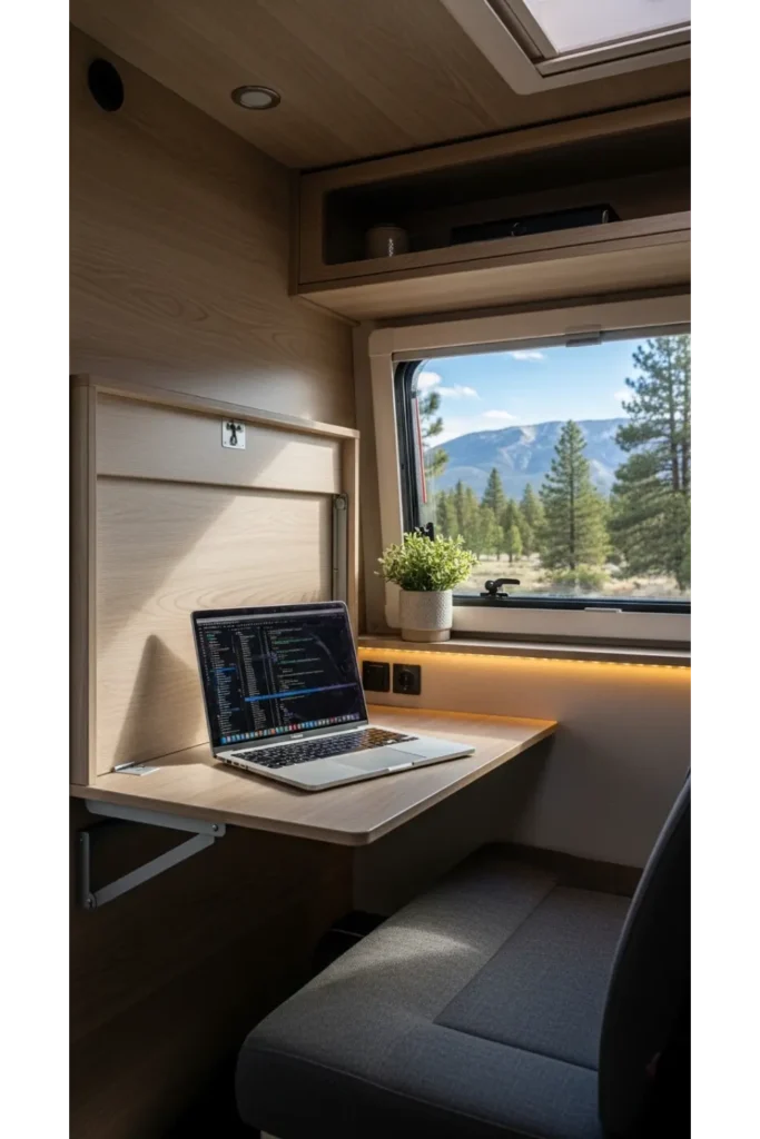 Campervan Interior 23: Max Space & Cozy Travel 17 Foldable Work Desk