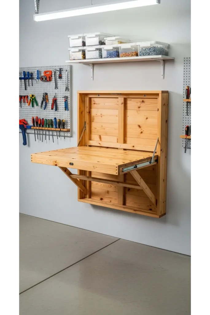 Garage Organization Ideas On A Budget 23 Space Saver 7 Foldable Workbench Setup