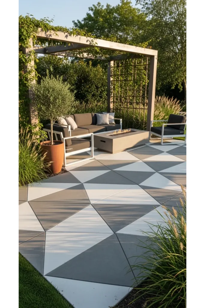 23 Concrete Backyard Patio Designs To Copy 9 Geometric Pattern Concrete Patio