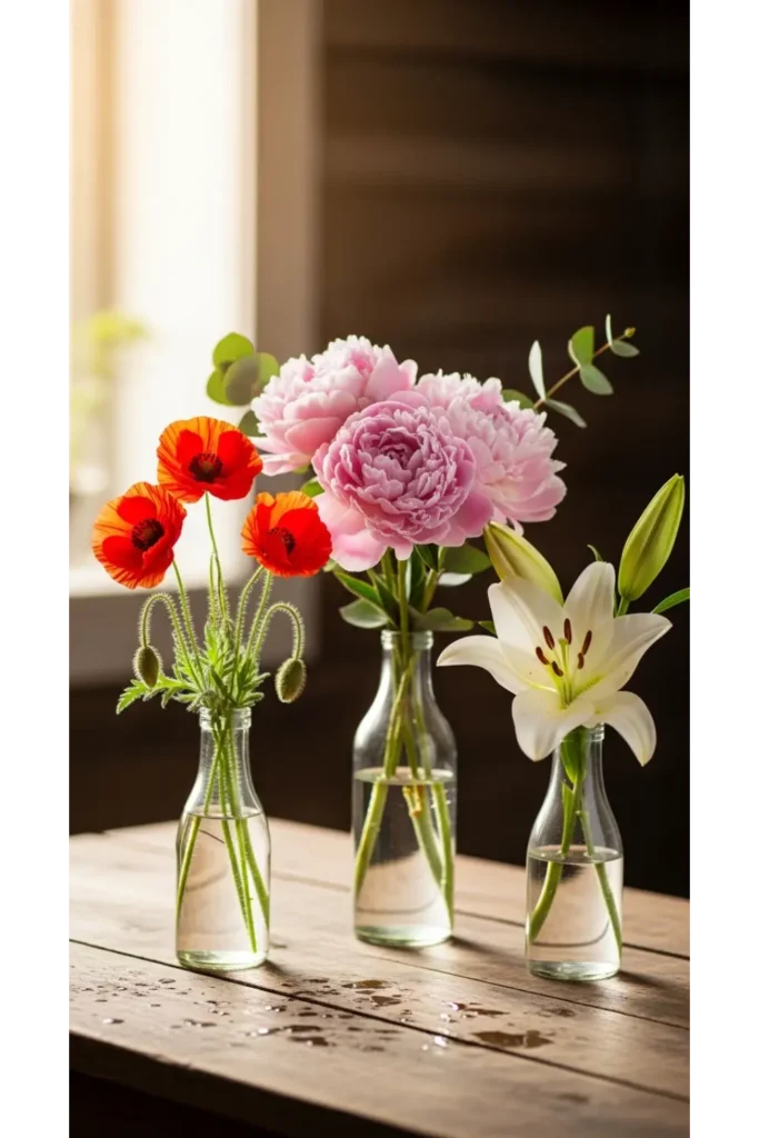 Glass Bottle Flower Trio