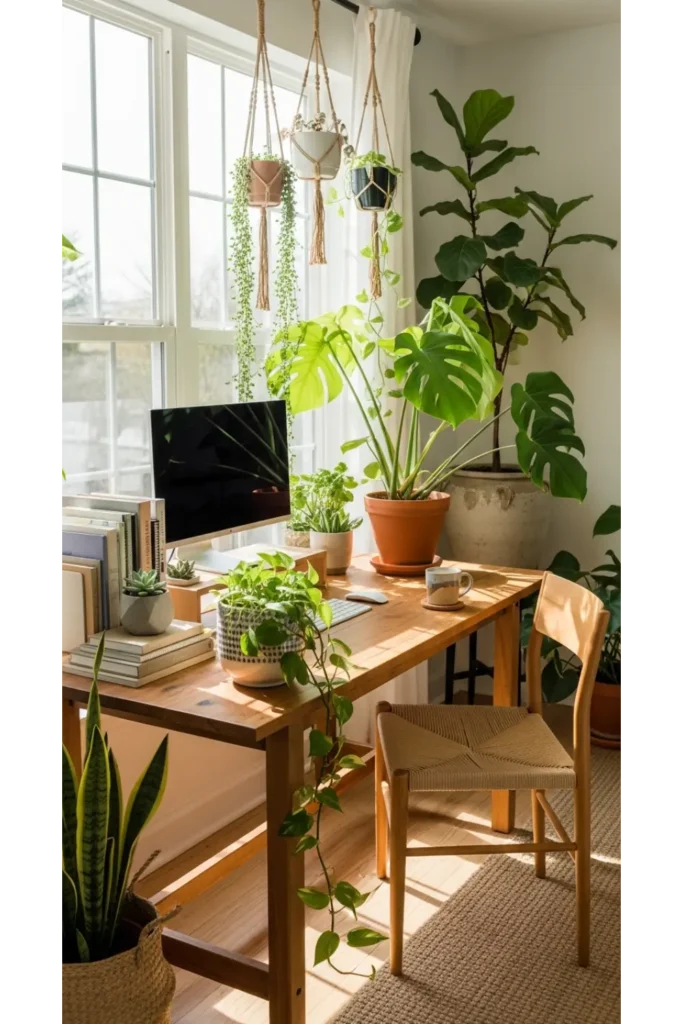 24 Home Office Ideas To Transform Your Space 6 Green Plant Office Setup