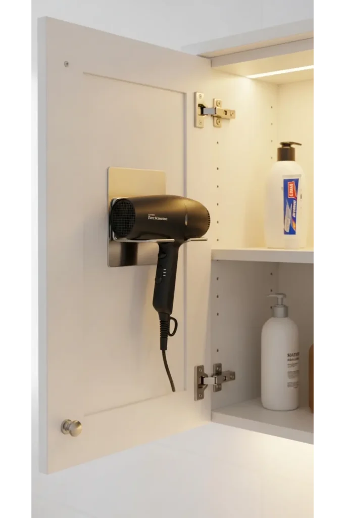 23 Tiny Bathroom Storage Ideas to Maximize Space 22 Hair Tool Holder Inside Cabinet