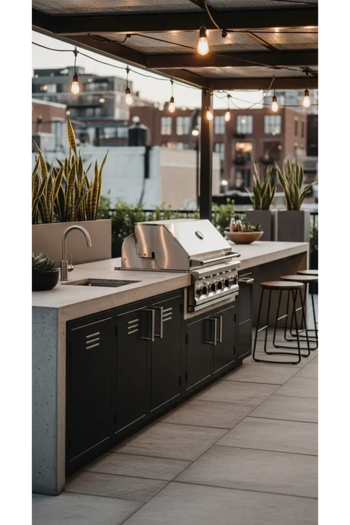 Industrial Style Concrete Outdoor Kitchen