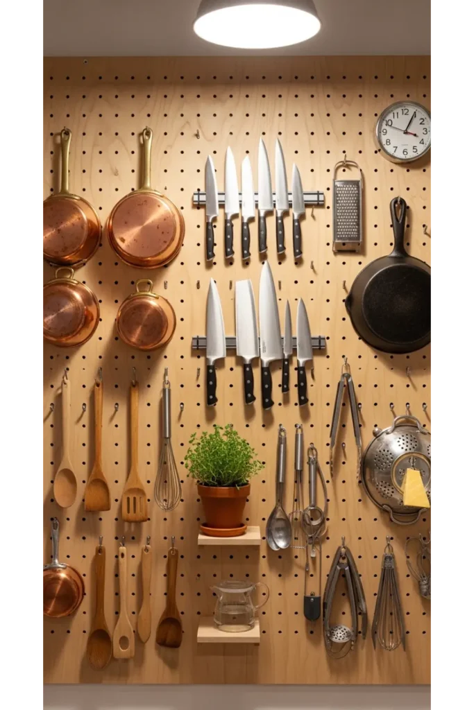 23 Small Kitchen Organization Ideas to Save Space 19 Install Pegboards