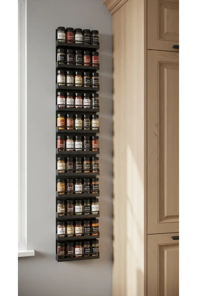 23 Small Kitchen Organization Ideas to Save Space 14 Install Slim Spice Racks