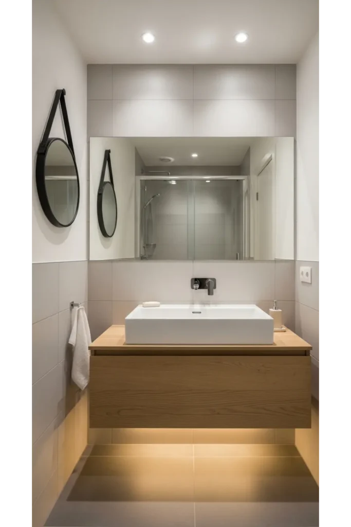 23 Tiny Bathroom Ideas to Make Your Space Look Bigger 3 Install a Floating Vanity