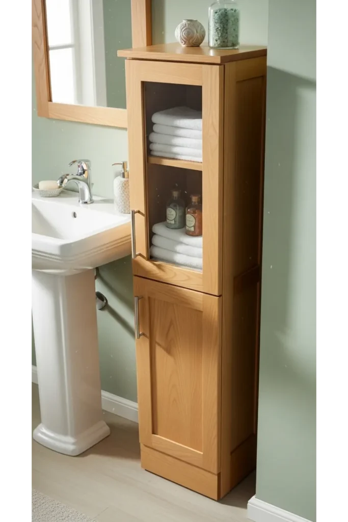 23 Tiny Bathroom Ideas to Make Your Space Look Bigger 20 Install a Narrow Storage Cabinet