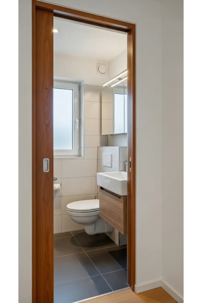 23 Tiny Bathroom Ideas to Make Your Space Look Bigger 16 Install a Pocket Door