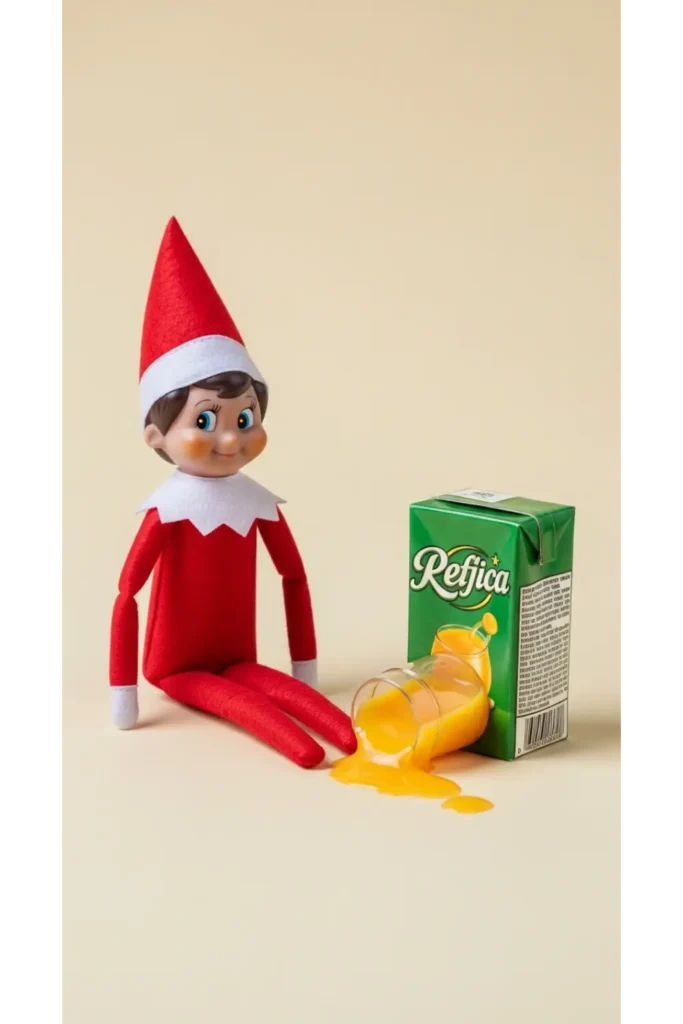 25 Funny Elf on the Shelf Ideas for Busy Parents 21 Juice Spill Elf