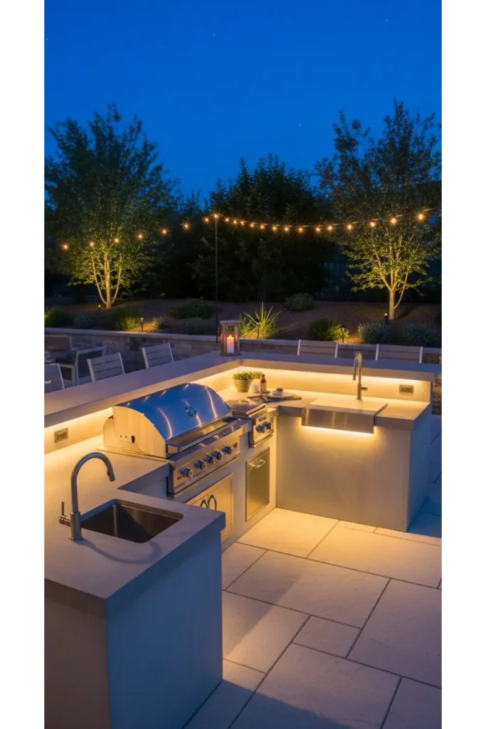 L Shaped Concrete Outdoor Kitchen