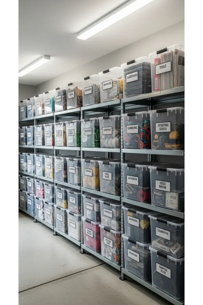 Garage Organization Ideas On A Budget 23 Space Saver 6 Labeled Storage Bins System