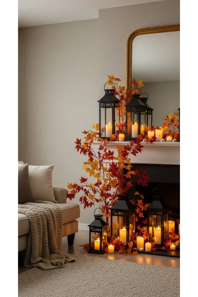 Lantern and Foliage Mantel