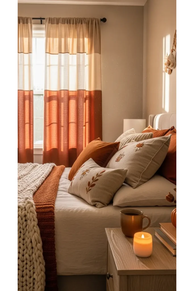 21+ Fall Bedroom Decor Ideas for Instant Warmth 14 Layered Curtains in Warm Tones