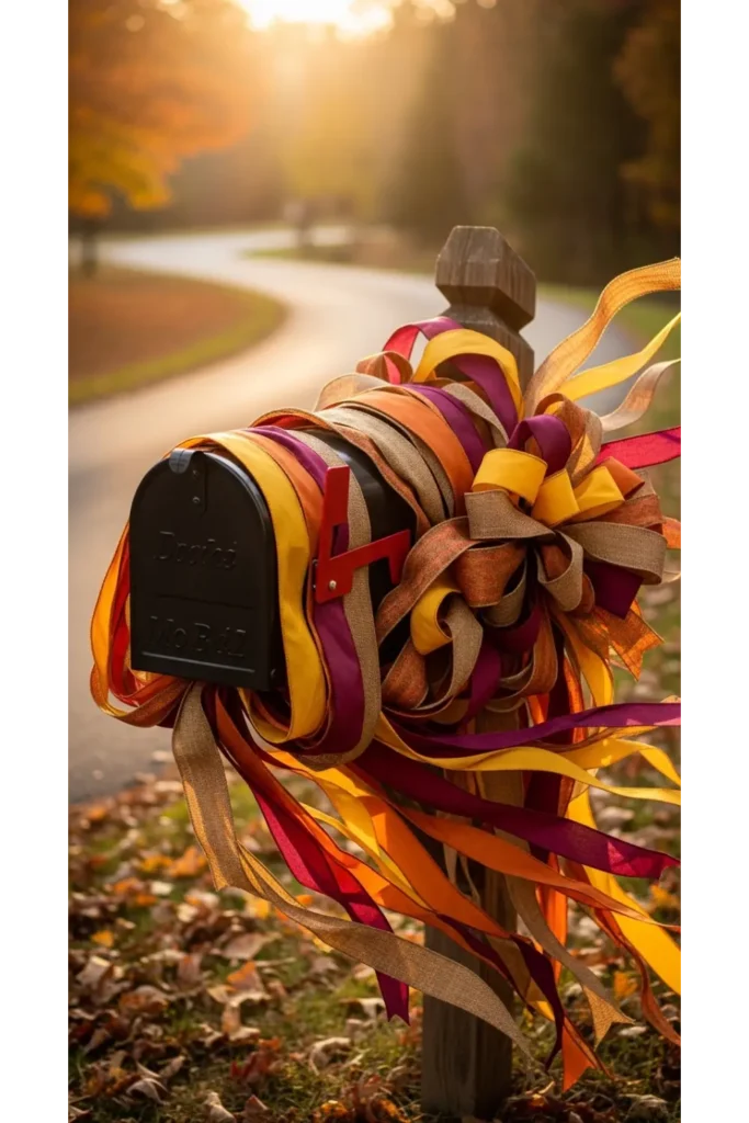 Fall Mailbox Decor Ideas For Cozy Curb Appeal 23 21 Layered Fabric Ribbon Look